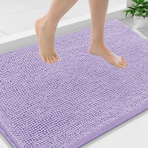 Smiry Luxury Chenille Bathroom Rugs 36x24, Extra Soft and Absorbent Shaggy Bath Mat, Machine Washable, Non-Slip Plush Carpet Runner for Tub, Shower, and Floor, Home Decor Accessories, Purple