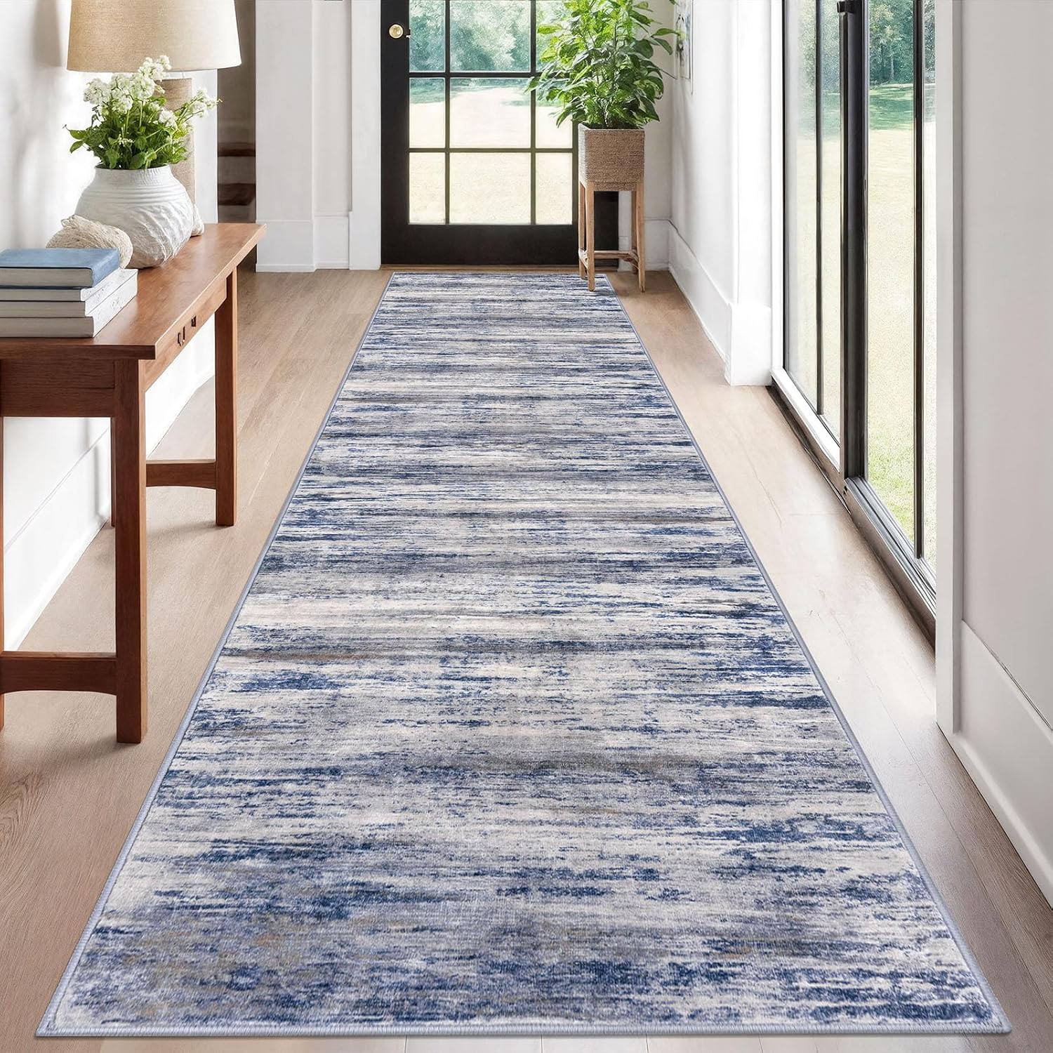 KOZYFLY Washable Rug Runner, 2.6x12 (Grey-Blue)