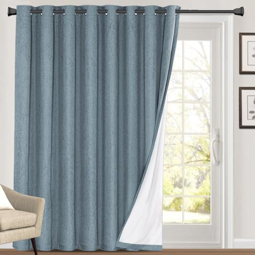 PrinceDeco Blackout Curtains 84 Inches Long Patio Curtains for Sliding Door Blackout Curtains for Sliding Glass Doors 100 Inch Wide Curtains for Living Room,W100 X L84 Inch, Stone Blue