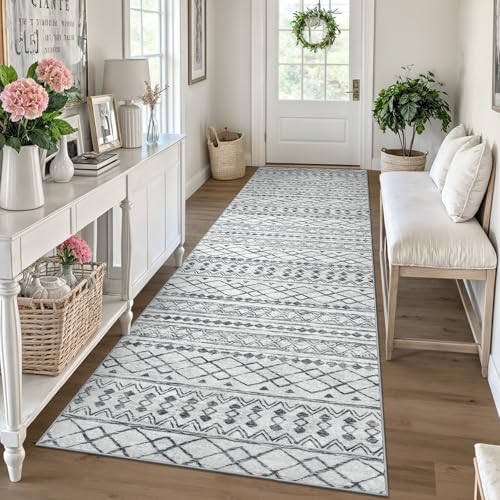 KUTA 3x10 Grey Boho Hallway Runner Rug