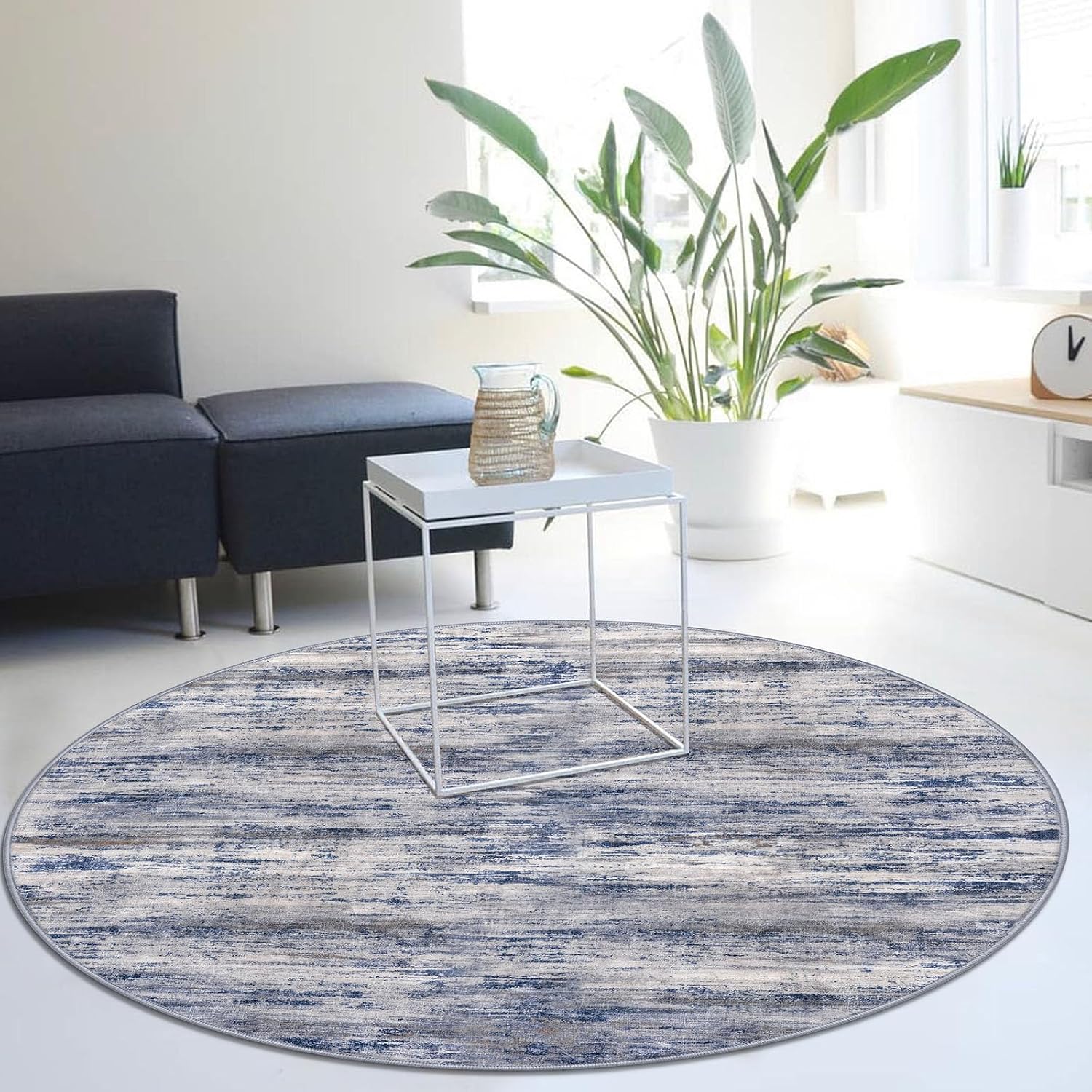 KOZYFLY Modern Abstract Round Washable Rug 5Ft