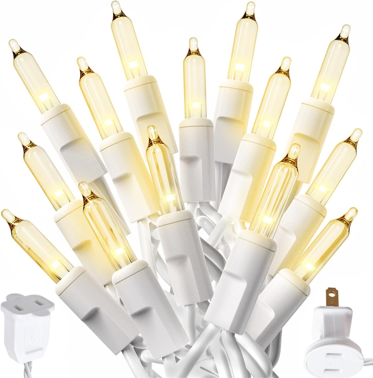 PREXTEX Christmas Lights - 500 Clear Bulbs on 100 ft White Wire, Warm Twinkle Lights String for Indoor and Outdoor Holiday Decorations - Clear Warm White
