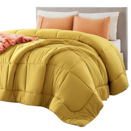 Bedsure Comforter Duvet Insert - Quilted Comforters Full Size, All Season Duvet, GentleSoft Down Alternative Bedding, with 8 Tabs, Gifts for Women/Men, Mustard Yellow, Full 86 x 82 Inches