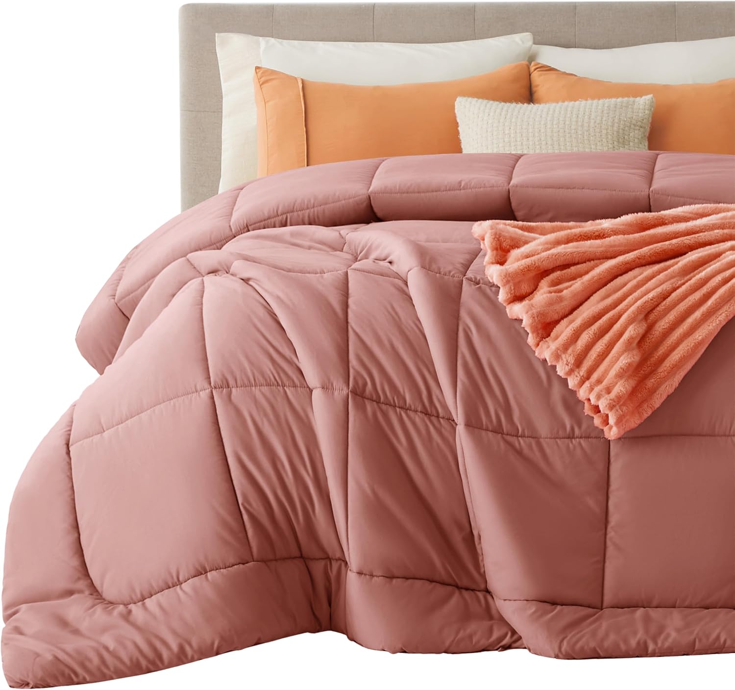 Bedsure Comforter Duvet Insert - Quilted Comforters Twin Size, All Season Duvet, GentleSoft Down Alternative Bedding, with 8 Tabs, Gifts for Women/Men, Dusty Pink, Twin 88 x 68 Inches
