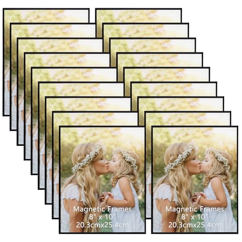 CRUGLA 18 Packs 8x10 Magnetic Picture Frames for Refrigerator, 8x10 Magnetic Sheet with Self-Adhesive Backing, 8 by 10 Magnet Frame with 3M Adhesive Pad for Glass Window Door Cubicle Tile Wall