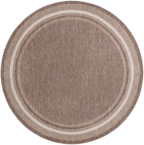 Unique Loom Outdoor Border Collection Area Rug - Soft Border (10' Round Brown/Ivory)
