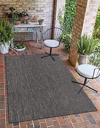 Unique Loom Outdoor Solid Collection Area Rug (10' x 13' 1" Rectangle Black/Ivory)