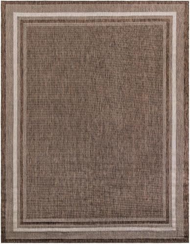 Unique Loom Outdoor Border Collection Area Rug - Soft Border (10' x 13' 1" Rectangle Brown/Ivory)