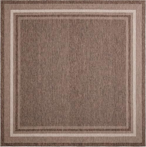 Unique Loom Outdoor Border Collection Area Rug - Soft Border (10' Square Brown/Ivory)