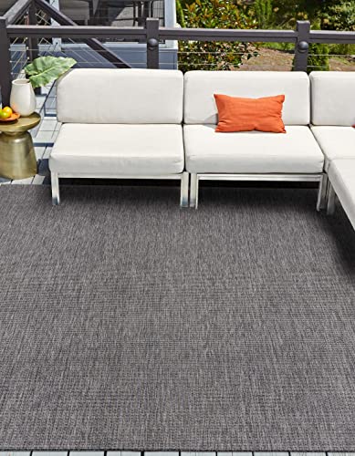 Unique Loom Outdoor Solid 10' Square (Black/Ivory)