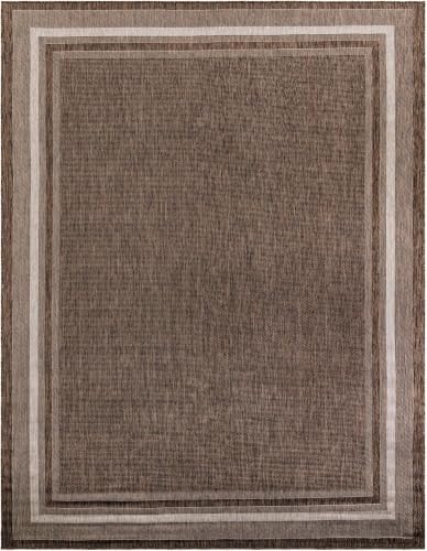Unique Loom Outdoor Border Collection Area Rug - Soft Border (10' x 14' 1" Rectangle Brown/Ivory)