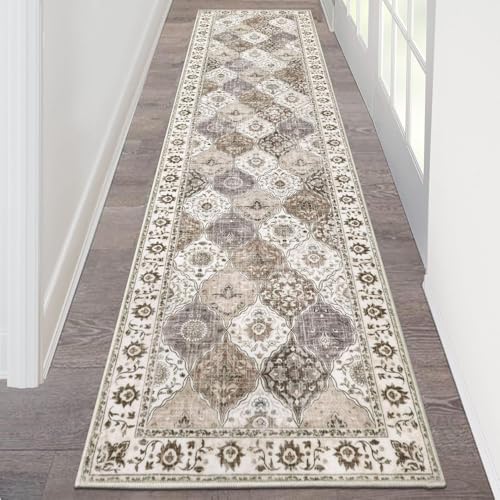 HEBE Hallway Runner Rug 2'x8' Washable Vintage Distressed Area Rugs Non Slip Laundry Rug Runner Boho Floor Carpet Runners for Hallways Entryway Laundry Room Kitchen Bathroom