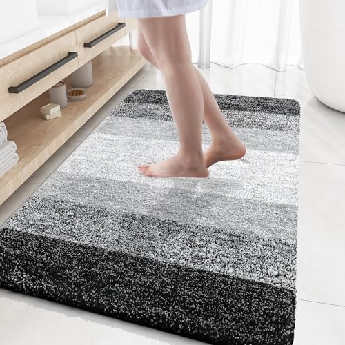 OLANLY Bathroom Rugs Mat 59x35, Extra Soft Absorbent Microfiber Bath Rugs, Rubber Backing, Quick Dry, Machine Washable Bath Mats for Bathroom Floor, Tub and Shower, Home Decor Accessories, Black