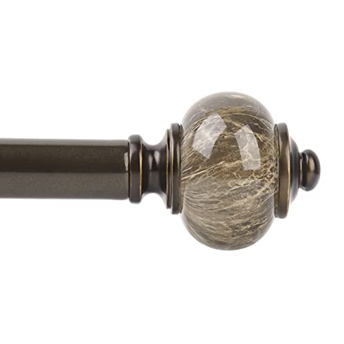 KAMANINA 1 Inch Curtain Rods for Windows 140 to 195 Inches (11.7-16.3ft) Bronze Heavy Duty Curtain Rod, Adjustable Long Drapery Rods with Marbled Finials