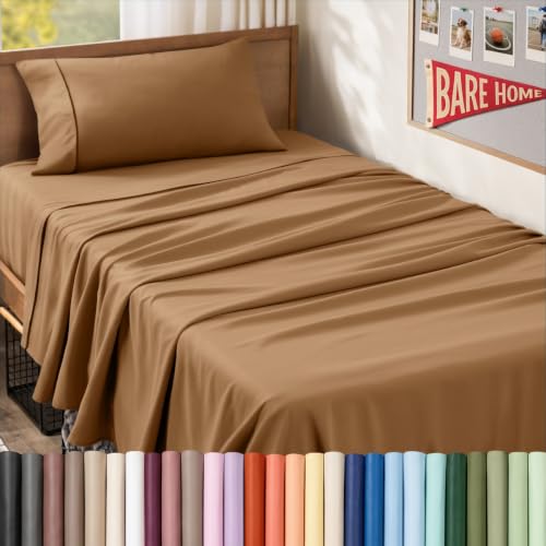 Bare Home Twin XL Sheet Set - 1800 Ultra-Soft Microfiber Twin Extra Long Bed Sheets - Double Brushed - Deep Pockets - Easy Fit - Extra Soft - 3 Piece Set - Bed Sheets & Pillowcases (Twin XL, Caramel)