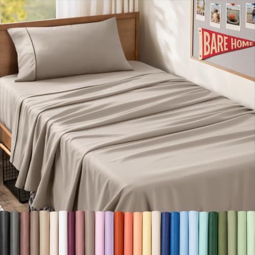 Bare Home Twin XL Sheet Set - 1800 Ultra-Soft Microfiber Twin Extra Long Bed Sheets - Double Brushed - Deep Pockets - Easy Fit - Extra Soft - 3 Piece Set - Bed Sheets & Pillowcases (Twin XL, Khaki)