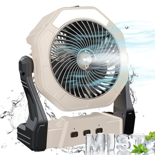 Ausic Portable Misting fan, 8-Inch Cooling Mist Fans, 10000mAh USB Rechargeable Battery Powered Fan with Mister, 250mL Water Tank & LED Lantern, for Home Desk, Bedroom, Office, Outdoor&Indoor Use