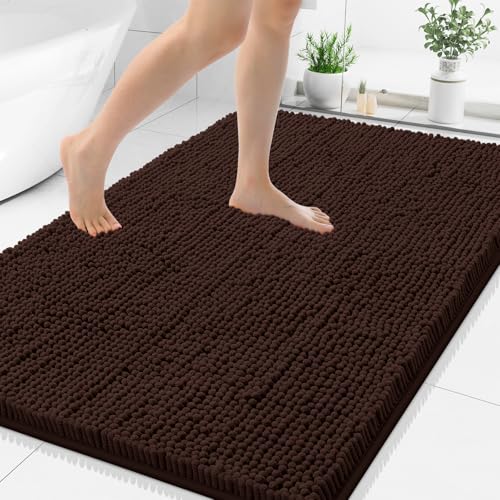 Smiry Luxury Chenille Bathroom Rugs 40x32, Brown