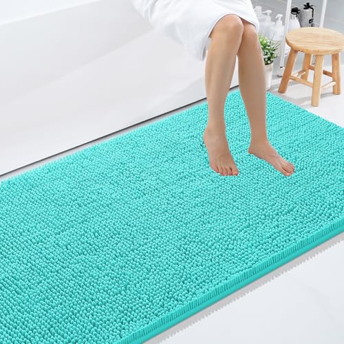 Smiry Luxury Chenille Bathroom Rugs 59x35 (Turquoise)