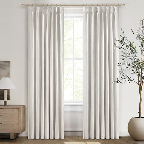 Neutral 86 Inch Nursery Blackout Window Curtains for Bedroom 86 Inches Long, Thermal Curtains for Summer Heat Blocking Linen Custom Made Drapes Pinch Pleated Back Tab Rustic (40"x86"2 Panels)