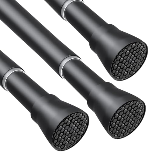 Tension Curtain Rod Black Tension Rod 28 To 48 Inch Spring Curtain Rod Non Slip Tension Rods 3pcs For Windows No Drilling Adjustable Tension Rods of Curtain Window Closet Kitchen Wardrobe