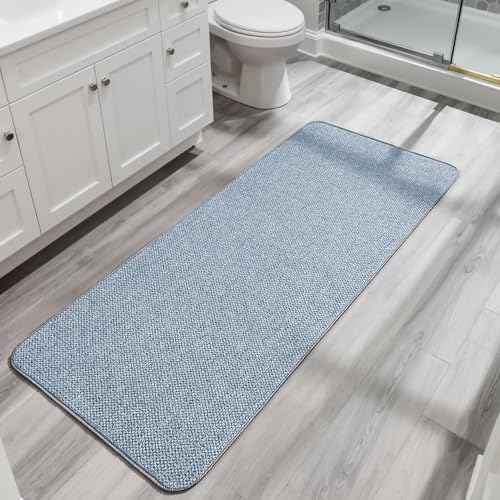 Bath Mat,Ultra Thin Bathroom Runner Rugs,Large Bath Mats for Bathroom,Quick Dry,Non-Slip,Machine Washable,Low Pile,Bath Rug,Shower Outside,Sink,Home Decor Accessories.Blue,1'9"x3'11"(21x47inch)