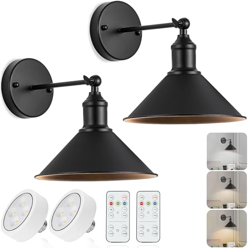 Franing Vintage Black Wireless Wall Sconces (2-pack)