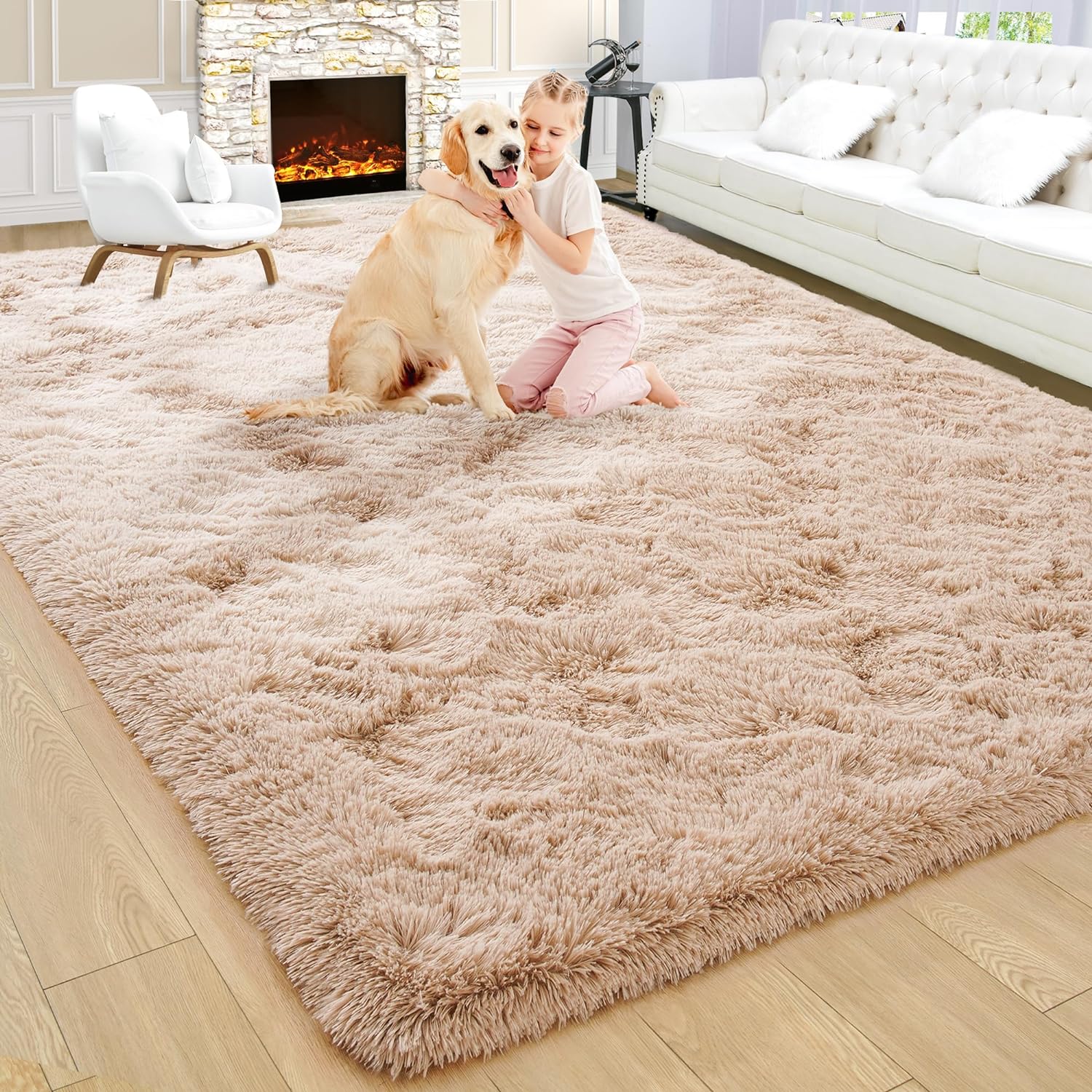 Noahas Extra Large 9x12 Area Rugs for Living Room,Fluffy Beige Bedroom Rug,Big Thick Plush Shag Non-Skid Soft Shaggy Throw Carpet