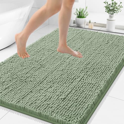 Smiry Luxury Chenille Bathroom Rugs 48x32, Extra Soft and Absorbent Shaggy Bath Mat, Machine Washable, Non-Slip Plush Carpet Runner for Tub, Shower, and Floor, Home Decor Accessories, Sage Green