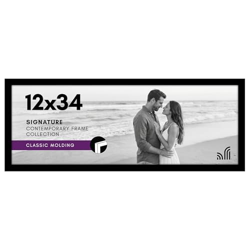 Americanflat 12x34 Poster Frame with Polished Plexiglass - Signature Collection - Gallery-Style Frames Made of Engineered Wood - Photo Frame for Wall Display - Black