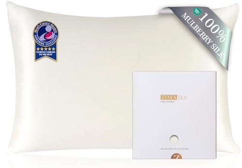 ZIMASILK 100% Pure Mulberry Silk Pillowcase for Hair and Skin Health,Soft and Smooth,Both Sides Premium Grade 6A Silk,600 Thread Count,with Hidden Zipper,1pc (King 20''x40'', Ivory)