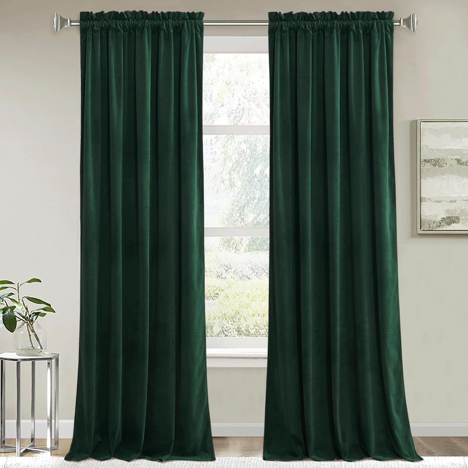RYB HOME Velvet Curtains (Hunter Green)