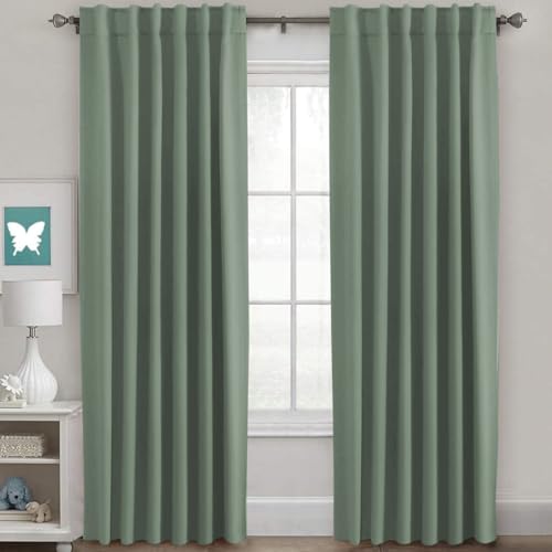 H.VERSAILTEX Blackout Curtains Thermal Insulated Window Treatment Panels Room Darkening Blackout Drapes for Living Room Back Tab/Rod Pocket Bedroom Draperies (2 Panels, Green Bay, 52 x 96 Inch)