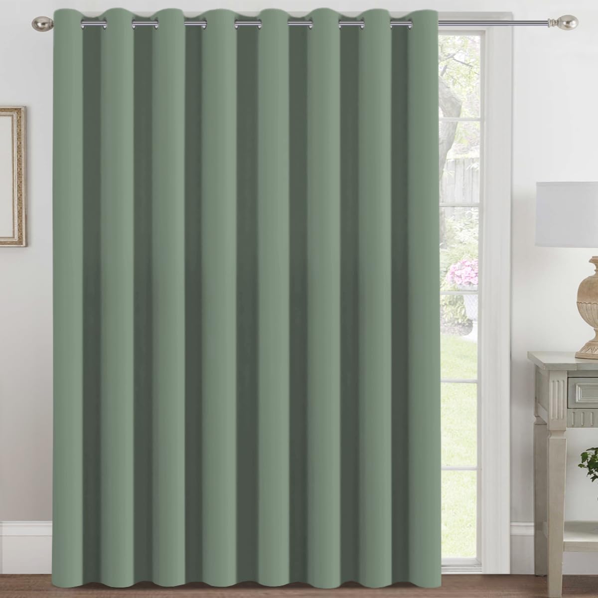 H.VERSAILTEX Blackout Patio Curtains 100 x 96 Inches for Sliding Door Extral Wide Blackout Curtain Panels Thermal Insulated Room Divider - Grommet Top, 8' Tall by 8.5' Wide - Green Bay