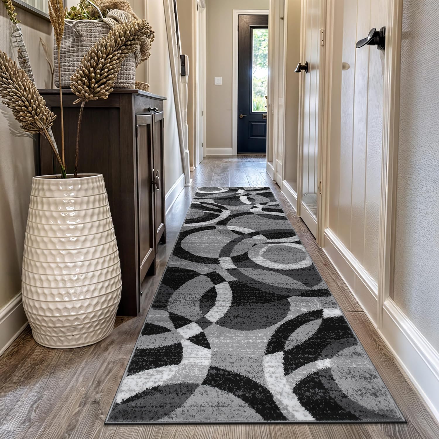 Rugshop Contemporary Abstract Circles Perfect for high Traffic Areas of Your Living Room,Bedroom,Home Office,Kitchen Runner Rug 2'7" x 10' Gray