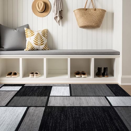 Rugshop Contemporary Modern Boxes for Home Office,Living Room,Bedroom,Kitchen Non Shedding Area Rug 4' x 6' Gray