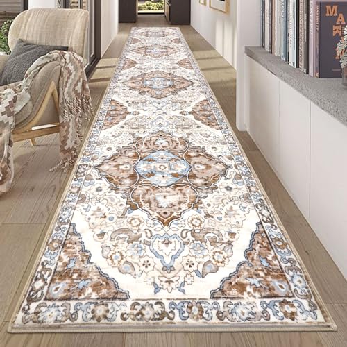 HEBE Hallway Runner Rug 2'8''x14' Washable Vintage Distressed Area Rugs Non Slip Laundry Rug Runner Boho Floor Carpet Runners for Hallways Entryway Laundry Room Kitchen Bathroom