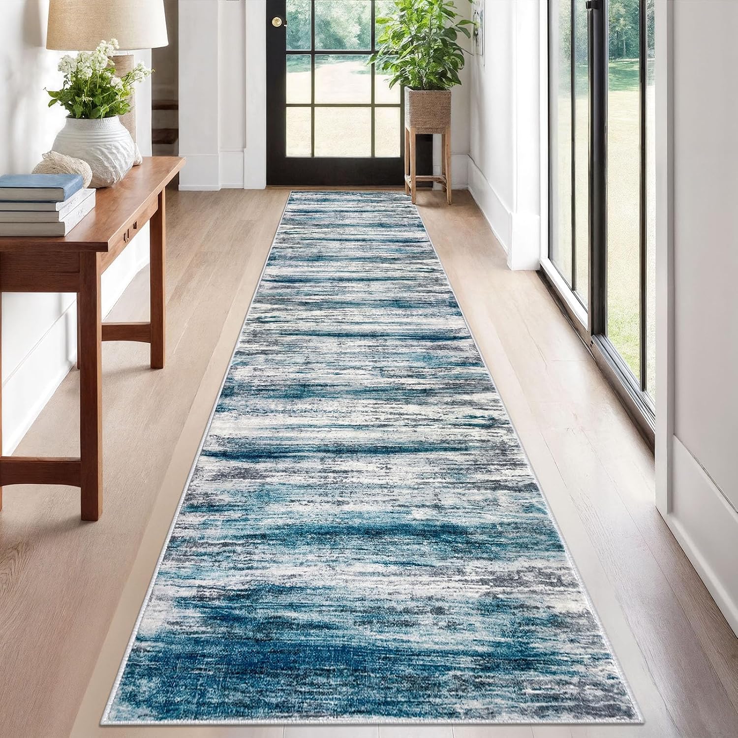 KOZYFLY Modern Abstract Kitchen Runner Rug, 2x12 (Light Blue)