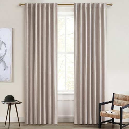 95 Inch Curtains 2 Panel Set, UV/Heat Blocking for Summer Farmhouse Curtains for Living Room Darkening Curtain for 94 Inch Window Pinch Pleated Linen Blend Blackout Drapes Thermal