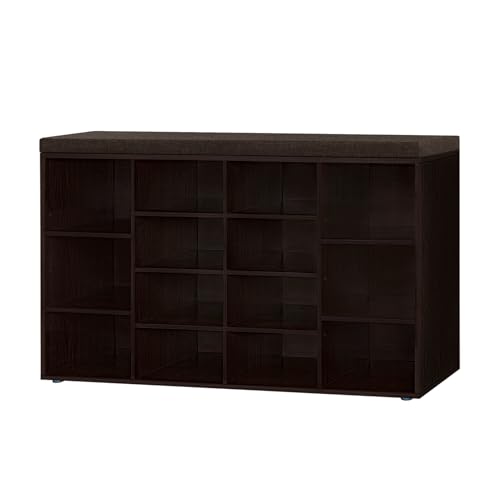 DINZI LVJ Shoe Storage Bench with Cushion, 14-Cubby Shoe Rack, Adjustable Shelves, Multifunctional Shoe Organizer Bench for Entryway, Mudroom, Hallway, Living Room, Bedroom and Garage, Espresso