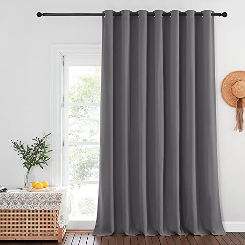 NICETOWN Blackout 102 inch Curtains for Sliding Glass Door, Grommet Thermal Insulated Room Darkening Window Treatment Sound Reducing Drapes for Room Divider, Gray, 1 Panel, W100 x L102