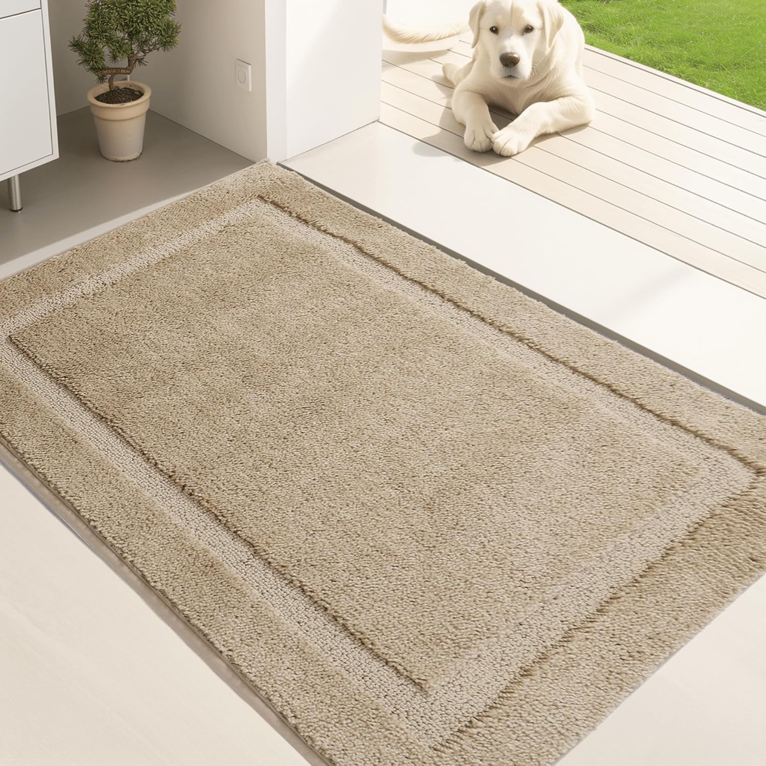Door Mat Indoor Entrance, Dirt Trapper Entryway Rug with Non-Slip Rubber Backing, Washable Inside Front Entry Rugs, Super Absorbent Doormat for Home, Dog Mat for Muddy Paw, (32" x 48", Beige)