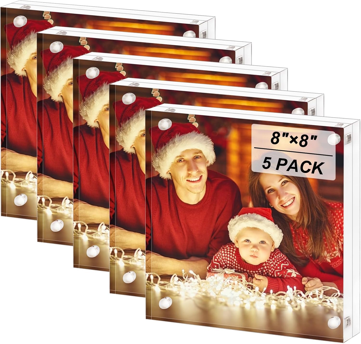 Boxalls 8x8 Acrylic Picture Frames - 5 Pack, Clear Frameless 8x8 Inches Photo Frames with Magnetic, Double Sided Transparent Desktop Frame(5 Pack)