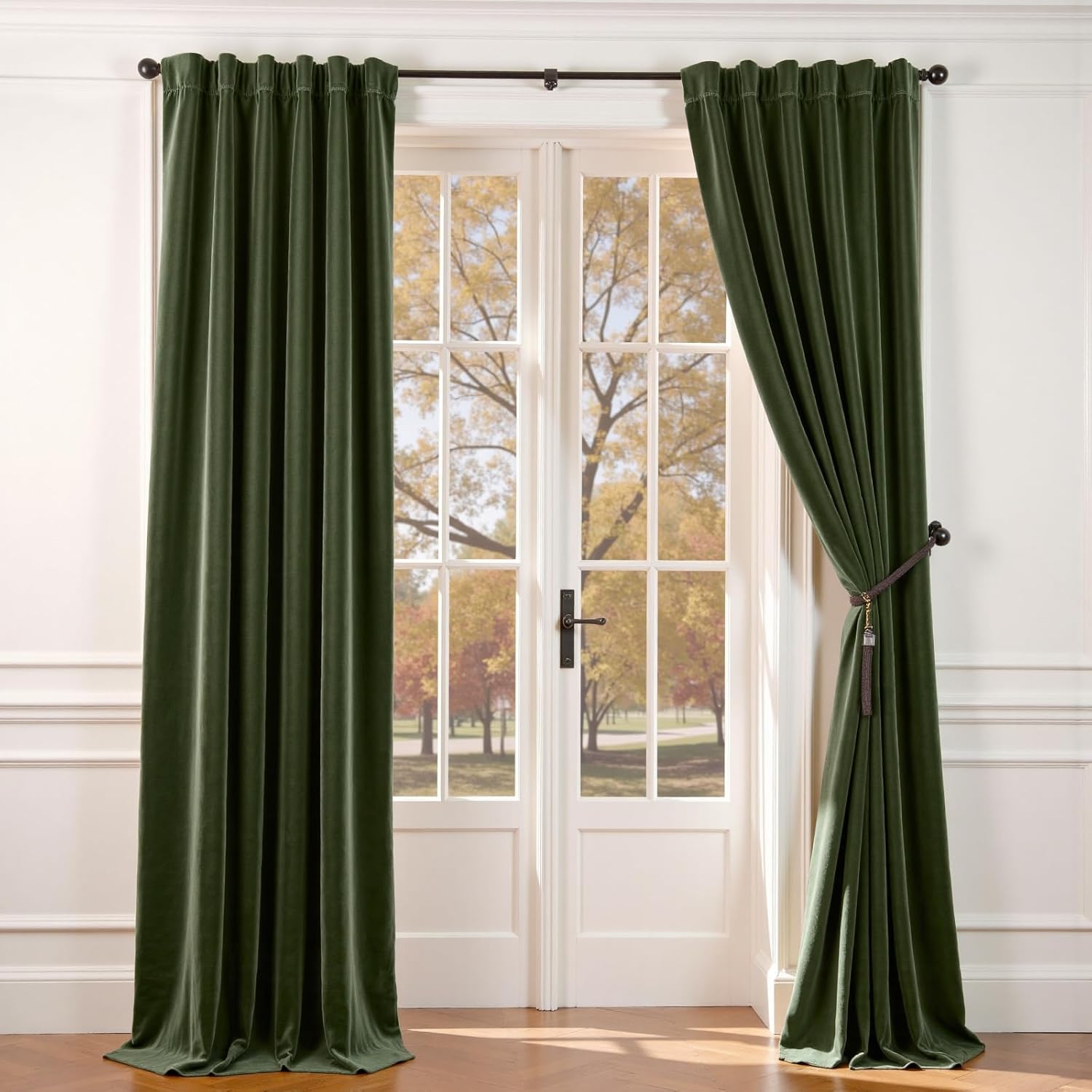 Lazzzy Green Velvet Curtain Thermal Insulated Curtains 120 Inch Long Drapes for Bedroom Living Room Darkening Window Treatments Rod Pocket, Set of 2, Moss Green