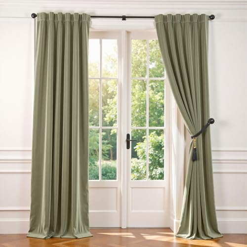 Lazzzy Sage Green 102" Velvet Curtains