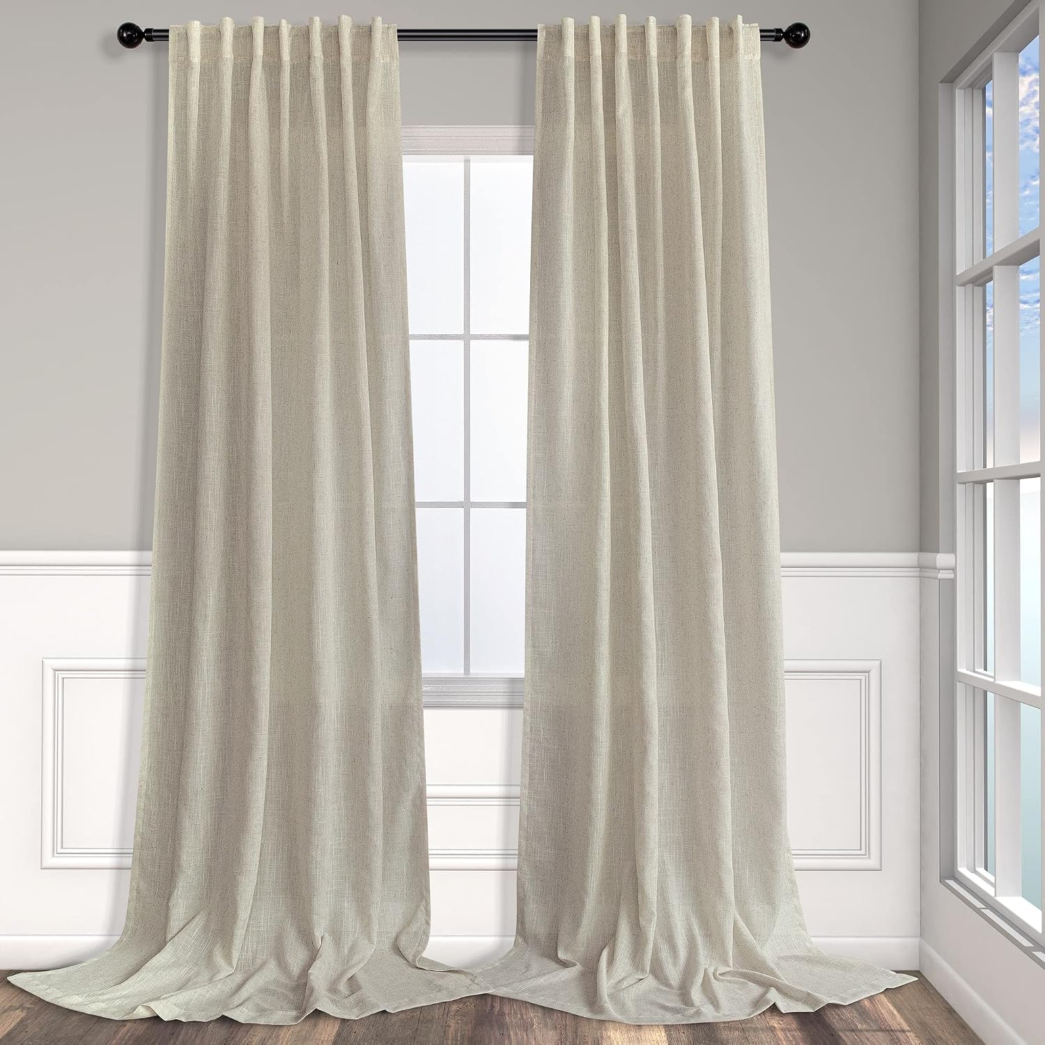 Pitalk Beige Curtains 78 Inches Long for Sliding Glass Door 2 Panels Set Rod Pocket Tab Modern Farmhouse Semi Sheer Flax Linen Drapes Light Curtains for Living Room Pinch Pleated Look 52 x 78 Length