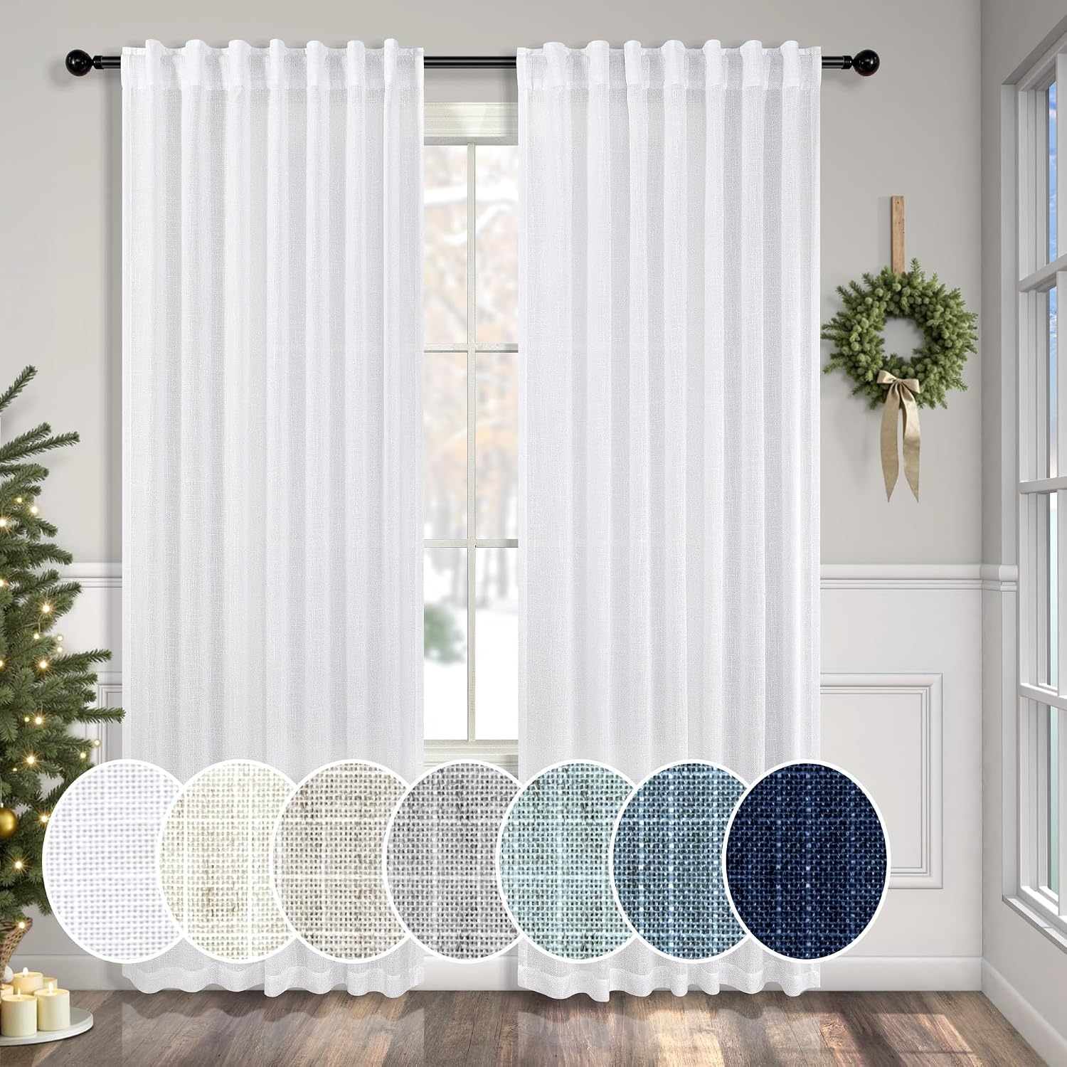 Pitalk White 78 inch Linen Blend Panels