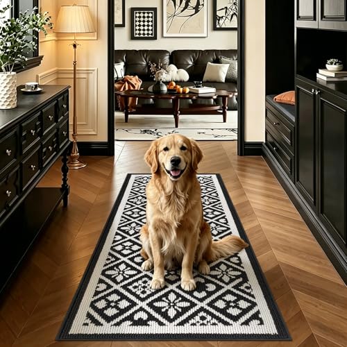 Ileading Laundry Room Runner Rug 2x6ft Non Slip Funny Kitchen Floor Mats with Rubber Backing Machine Washable Low Profile Indoor Decor Carpet for Doormat Hallway Entryway Petmat Garage Balcony(Black)