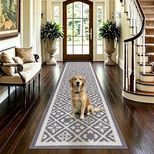 Ileading Runner Rugs for Hallways 2x10ft Heavy-Duty Durable Entryway Floor Mat with Non Slip Rubber Backing for Busy Traffic Extended Indoor Doormat Machine Washable Kitchen Throw Rug(Grey)
