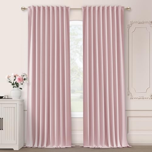 SHINELAND 102 Inches Long Pleated Pink Curtains Drapes Blackout,Room Kids Blackout Darkening Shades Baby Pink Curtains for Girls Bedroom,52 Inches Width by 102 inches Length